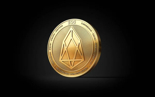 Golden Eos Cryptocurrency Coin Isolated Black Background Rendering — Stock Photo, Image