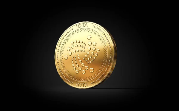 黄金のイオタ Cryptocurrency コインが黒い背景に分離されました レンダリング — ストック写真