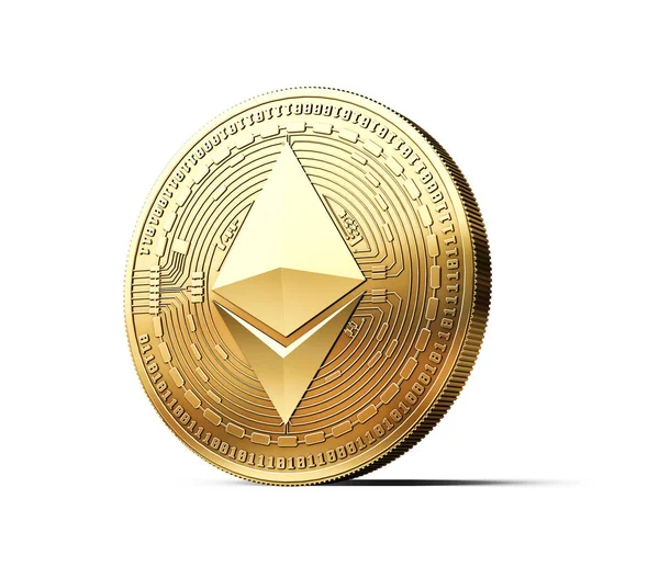 Altın eter Eth cryptocurrency fiziksel kavramı üzerinde izole beyaz arka plan para. 3D render