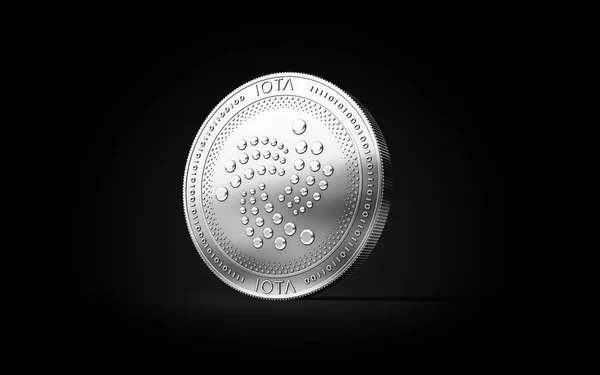 銀のコインは 黒い背景に分離イオタ Cryptocurrency 物理的な概念 レンダリング — ストック写真