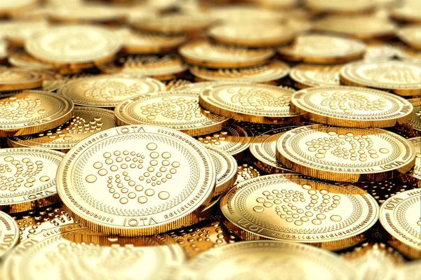 Montón Monedas Oro Iota Primer Plano Borroso Con Espacio Copia — Foto de Stock