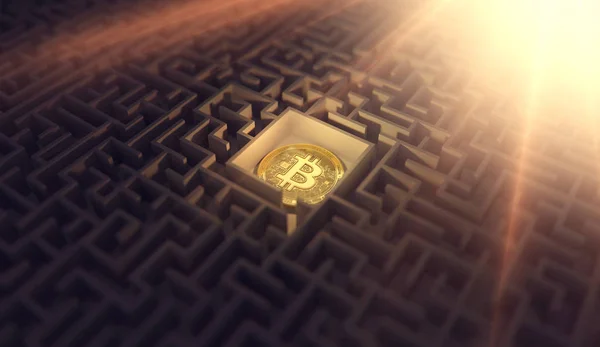 Bitcoin Dunklen Labyrinth Lösung Und Einigung Für Probleme Rund Kryptowährungen — Stockfoto