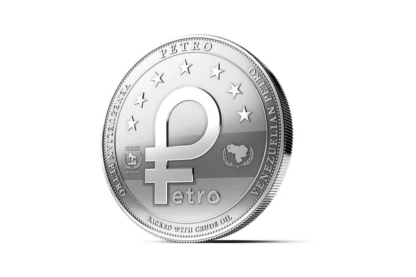 Silver Venezuelan Petro Oil Backed Cryptocurrency Coin Isolated White Background — Stock Photo, Image