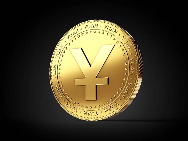 Yuan Cny Sign Golden Coin Isolated Black Background Realistic Rendering — Stock Photo, Image