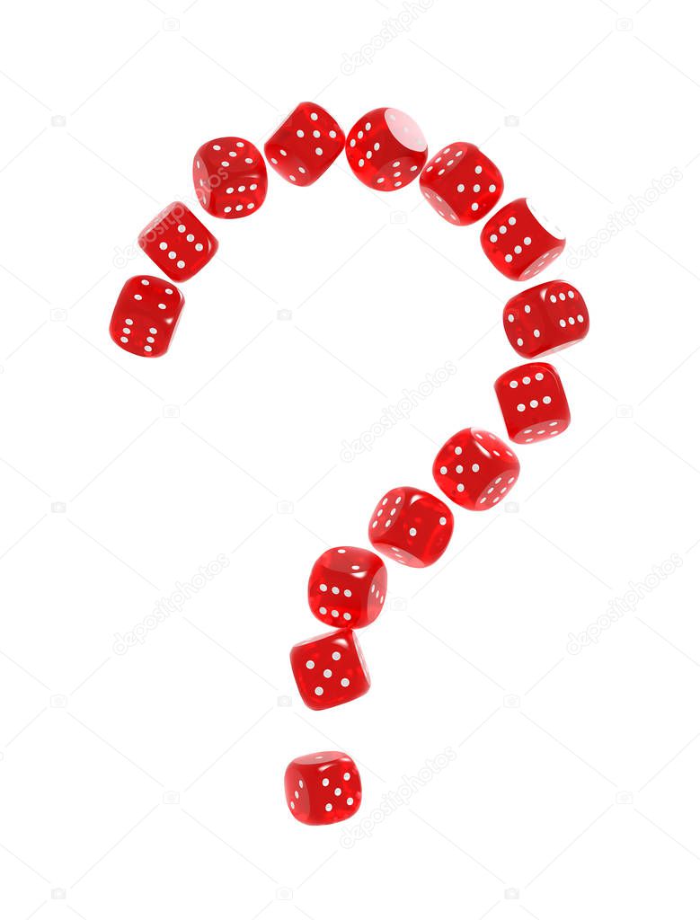 Question mark made of red gambling dices. Risk behind gambling concept