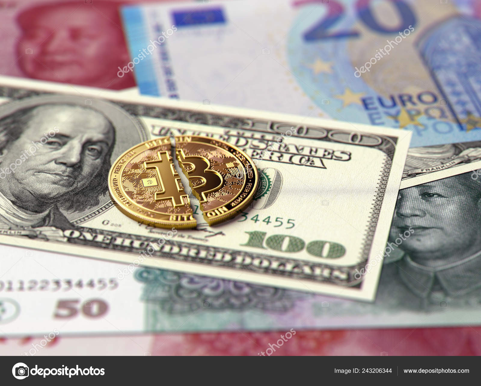 Broken Cracked Bitcoin Coin Banknotes Bitcoin Price Crash Concept Rendering  — Stock Editorial Photo © hello.artmagination.com #243206344