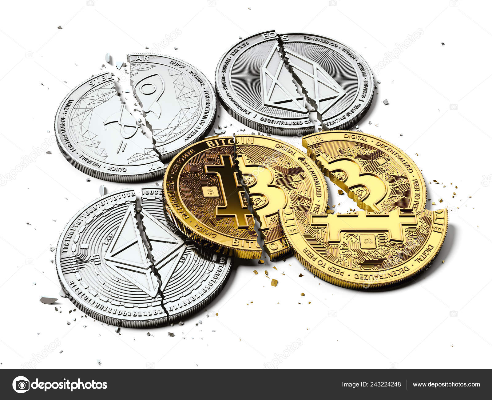 Stack Broken Cracked Bitcoin Altcoins Coins Laying White Background Bitcoin  — Stock Editorial Photo © hello.artmagination.com #243224248