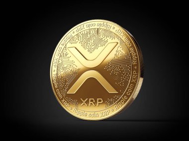 Siyah arka plan üzerine izole altın Xrp Ripple cryptocurrency madeni para. 3D render