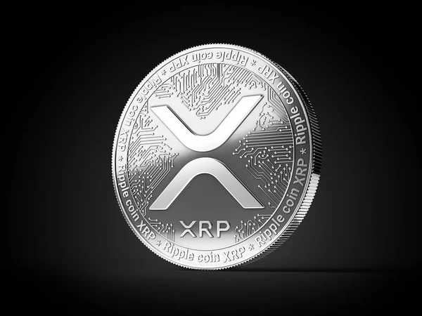 銀リップル Xrp Cryptocurrency 物理的な概念コインが黒い背景に分離されました レンダリング — ストック写真