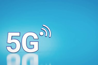 sol alt köşede boşaltmak için mavi zemin üzerine 5g beyaz harflerle. 3D render