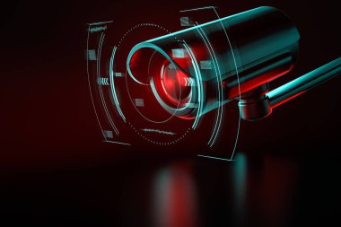 Güvenlik kamerası arabirimi veya Hud ile etrafında bile bir arka plan üzerinde. 3D render