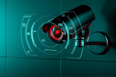 Gizli kamera duvar bir futuristik bir arayüze veya Hud kavramı etrafında onun objektif olarak bu tür veri toplar. 3D render