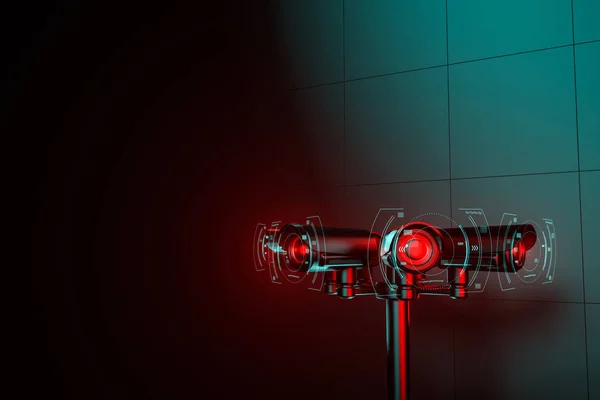 Pylon mit den Aufzeichnungen von cctv und sammelt Informationen über Menschen. permanente Überwachung durch künstliche Intelligenz. 3D-Darstellung — Stockbild Pylon mit den Aufzeichnungen von cctv und sammelt Informationen über Menschen. permanente Überwachung durch künstliche Intelligenz. 3D-Darstellung — Stockfoto