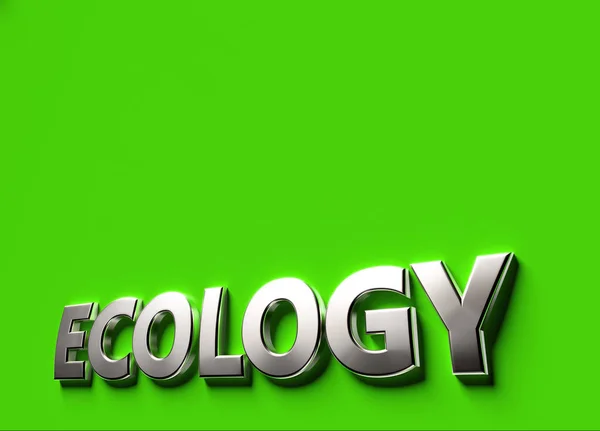 Ecological word as 3D sign or logo concept placed on green surface with copy space above it. New ecological technologies concept. 3D rendering — Stock Photo, Image