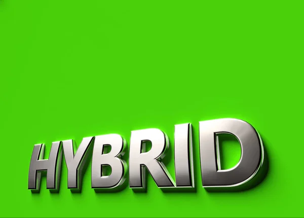 Panneau 3D hybride ou concept de logo placé sur une surface verte avec espace de copie au-dessus. Nouveau concept de technologies écologiques. rendu 3D — Photo