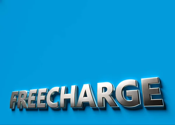 Freecharge szó 3D-s jel vagy logo koncepció helyezett kék felületen a másolási hely fölötte. Freecharge technológiák koncepció. 3D-leképezés — Stock Fotó