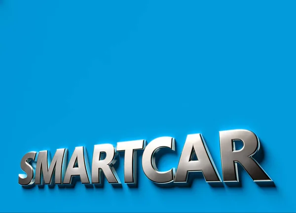 Palavra Smartcar como sinal 3D ou conceito de logotipo colocado na superfície azul com espaço de cópia acima dele. Novo conceito de tecnologias smartcar. Renderização 3D — Fotografia de Stock