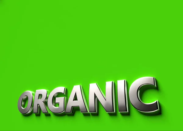 Organic word as 3D sign or logo concept placed on green surface with copy space above it. Organic technologies concept. 3D rendering — Stock Photo, Image