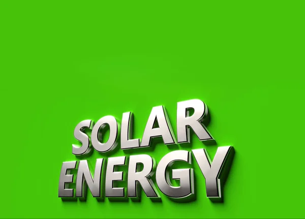 Energia słoneczna paliwa słowa jako znak 3D lub koncepcji logo umieszczone na zielonej powierzchni z przestrzeni kopiowania nad nim. Nowa koncepcja technologii energii słonecznej. Renderowanie 3D — Zdjęcie stockowe