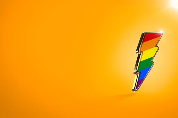 Rayo con colores de arco iris como símbolo de orgullo y movimiento para el concepto de igualdad de género. Aislado sobre fondo naranja con espacio de copia en el lado derecho. Renderizado 3D —  Fotos de Stock