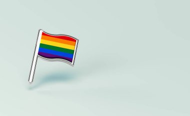 Gökkuşağı Lgbtq bayrağı. Gay gurur ay sembol kavramı. Kopya alanı ile pastel yeşil arka plan üzerinde izole. 3d render