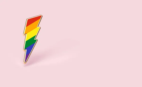 LGBT lightning bolt rainbow pin pride symbol isolated on pastel pink background with copy space on the right side. Sexual minority fight for their rights symbol concept. 3D rendering — Stock Photo, Image