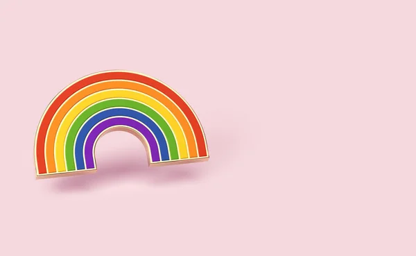 Orgullo gay arco iris aislado sobre fondo rosa pastel. Copia el espacio en el lado derecho. Concepto de símbolo del orgullo de la minoría homosexual y LGBTQ. Renderizado 3D — Foto de Stock