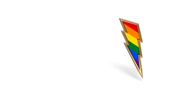 Sharp LGBT lightning bolt rainbow pride symbol isolated on white background with copy space on the left side. Homosexual minority fight for their rights symbol concept. 3D rendering — Stock Photo, Image