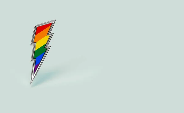 Sharp silver LGBT lightning bolt rainbow pride symbol isolated on pastel green background with copy space on the right side. Homosexual minority fight for their rights symbol concept. 3D rendering — Stock Photo, Image