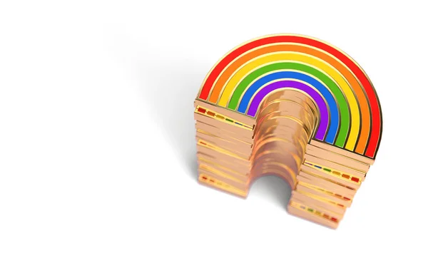 Gouden LGBTQ regenboog stapel voor Gay Pride, LGBT, biseksueel, homoseksueel symbool concept. Geïsoleerd op witte achtergrond met Kopieer ruimte. 3D-rendering — Stockfoto