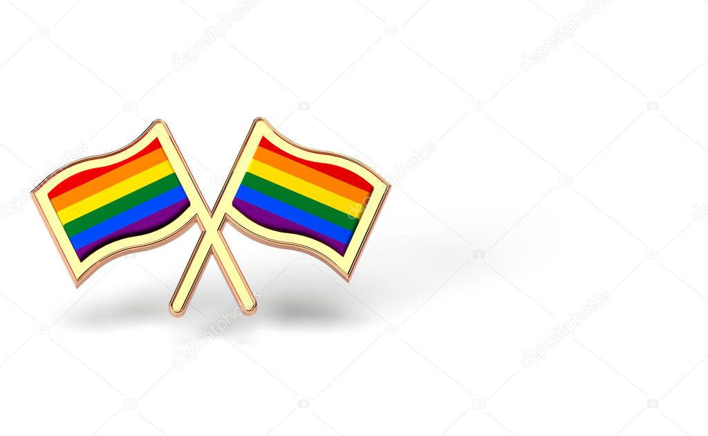 Two rainbow flags. Gay pride month or day concept. Isolated on white background with copy space. 3D rendering