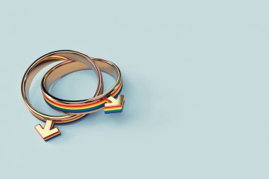 Pastel yeşil arka plan üzerinde izole iki eşcinsel erkek alyans. Kopyalama alanı dahil. Lgbtq+ insanlar birlikte yaşama hakkı kavramı. 3d render
