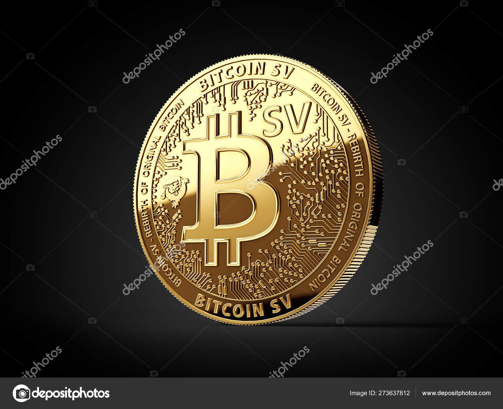 Golden Bitcoin Satoshi Vision (Bitcoin SV or BSV) cryptocurrency physical  concept coin isolated on black background. 3D rendering — Stock Editorial  Photo © hello.artmagination.com #273637812