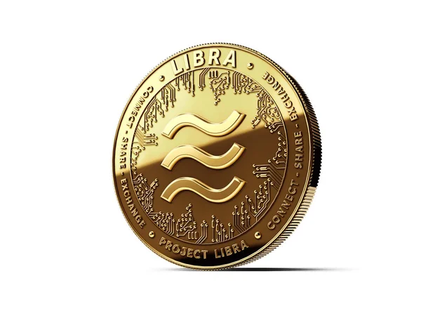 Golden Libra cryptocurrency concept coin isolated on white background. Project Libra conceptual design. 3D rendering — Stock Photo, Image