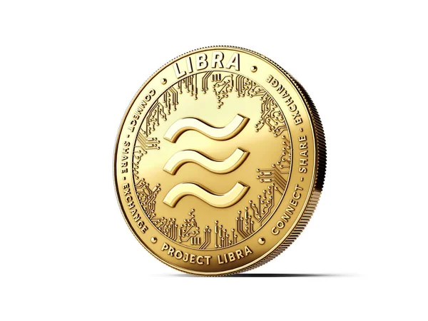 Golden Libra cryptocurrency concept coin isolated on white background. Project Libra conceptual design. 3D rendering — Stock Photo, Image