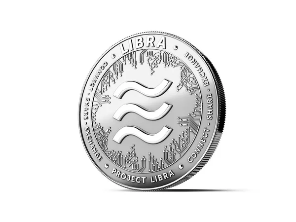 Silver Libra cryptocurrency concept coin isolated on white background. Project Libra conceptual design. 3D rendering — Stock Photo, Image