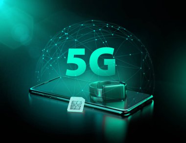 5G teknolojisi akıllı aygıtlarınızda ve yıpranabilir araçlarınızda fayda sağlar. Hızlı veri transferlerinin geleceği. 3d oluşturma