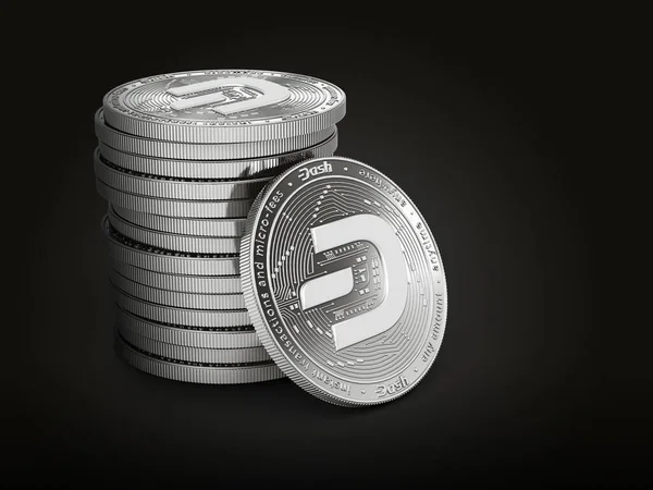 Pila o pila di monete d'argento Dash con aggiornamento del logo 2019, isolat — Foto Stock