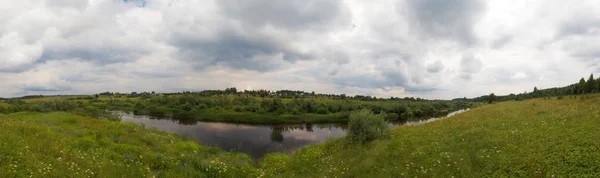 Hilly Bank River Medveditsa Old Village Landscapes Yaroslavl Region Cloudy — Stock Photo, Image
