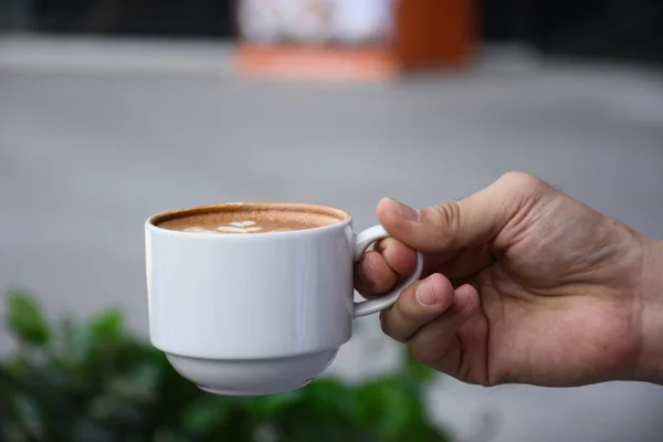 Hand Holding Hot Cup Coffe — Stock Photo, Image