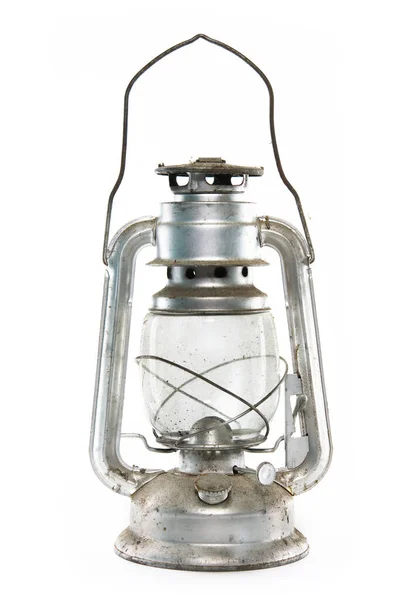 Старая Серебряная Лампа Изолированная Белой Спине Стоковое Изображение