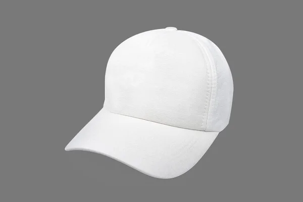 Λευκό Καπέλο Του Μπέιζμπολ Απομονωμένο Γκρι Φόντο — Φωτογραφία Αρχείου