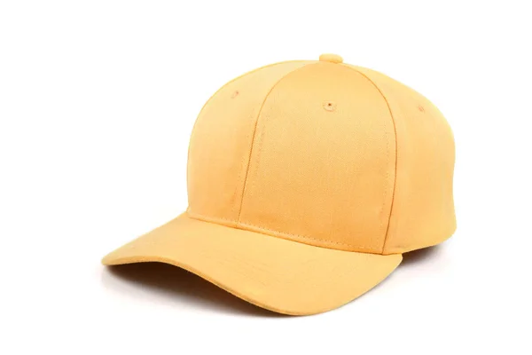 Gelbe Baseballkappe Auf Weißem Hintergrund Front Und Seitenansicht — Stockfoto