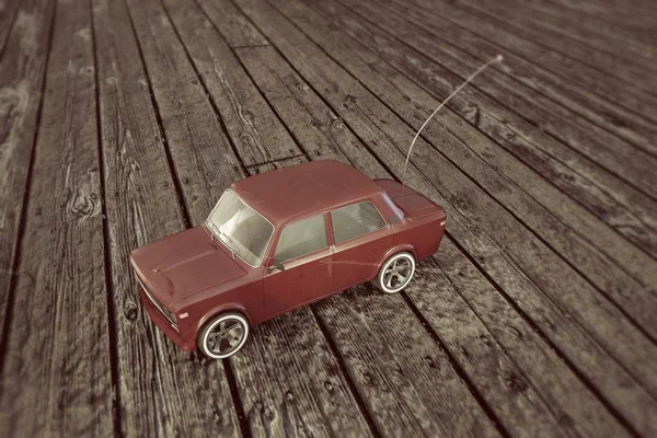 木製の床の 図でおもちゃの車 — ストック写真