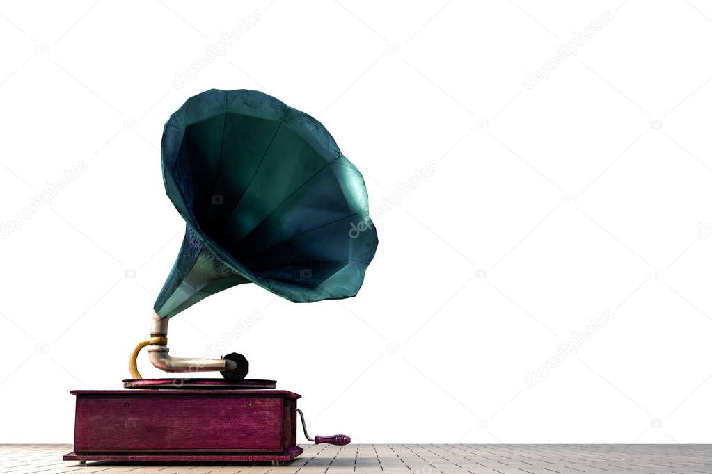 old phonograph isolated on white background 3d illustration