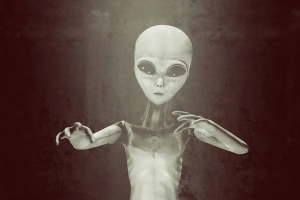 Alien Izolované Černém Pozadí Obrázek — Stock fotografie