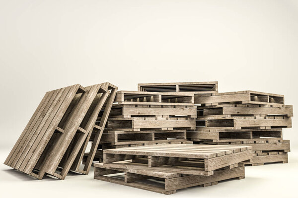 huge group of pallets isolated on white background 3d illustration 