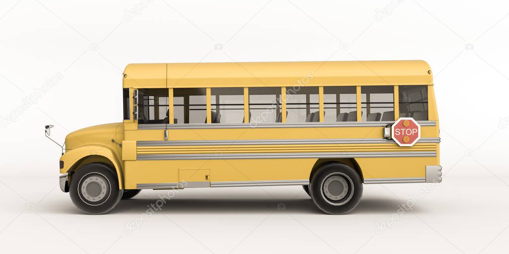 school bus isolated on white background 3d illustration 