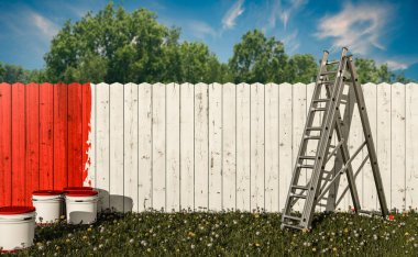 red painted wooden fence  clipart