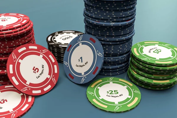 蓝色背景下的扑克芯片3D — 图库照片